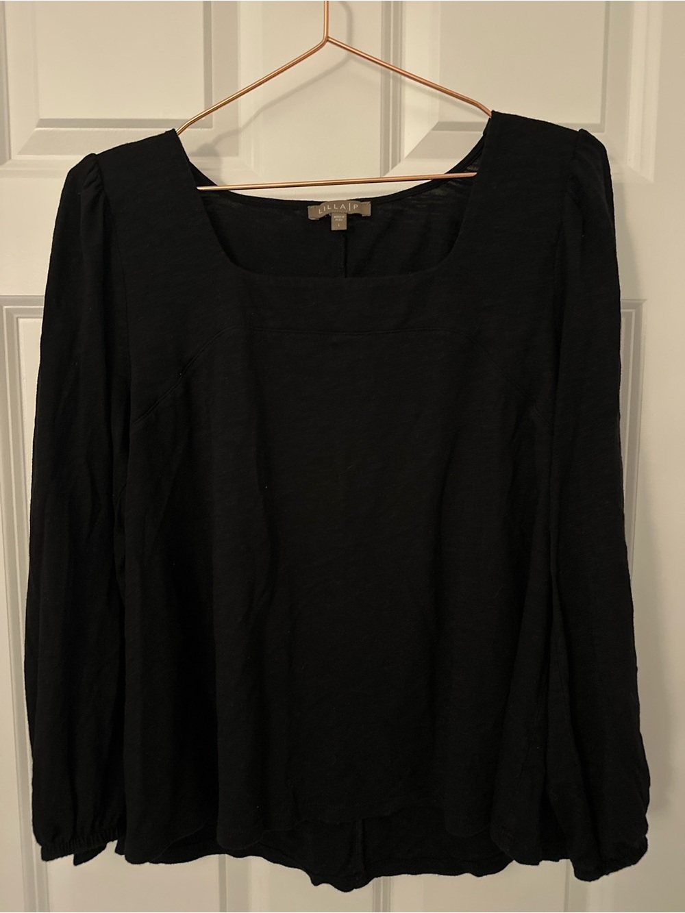 Lilla P Black Square-Neck Long Sleeve Top